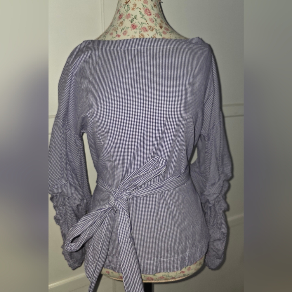Max Jeans Blue Tie Front Blouse with Relaxed Fit Size XS